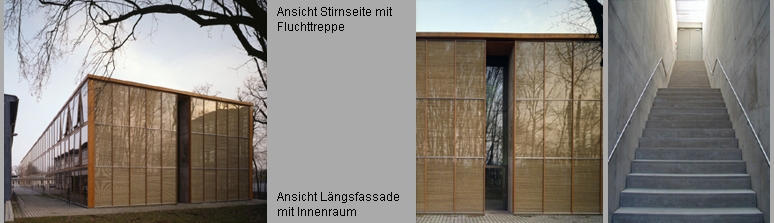 Erweiterung Fachhochschule Wiesbaden, Stirnseite mit Fluchttreppe Erweiterung Fachhochschule Wiesbaden, Stirnseite mit Fluchttreppe